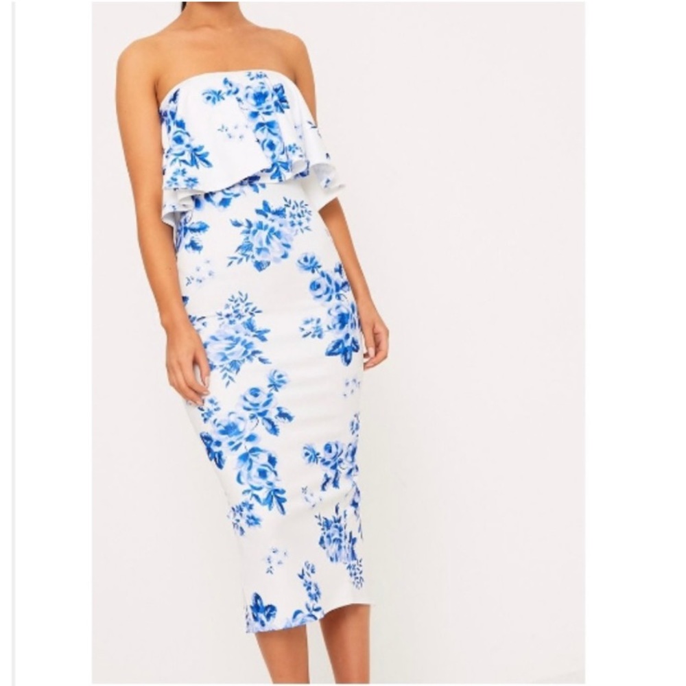 Blue Floral Print Midi Dress